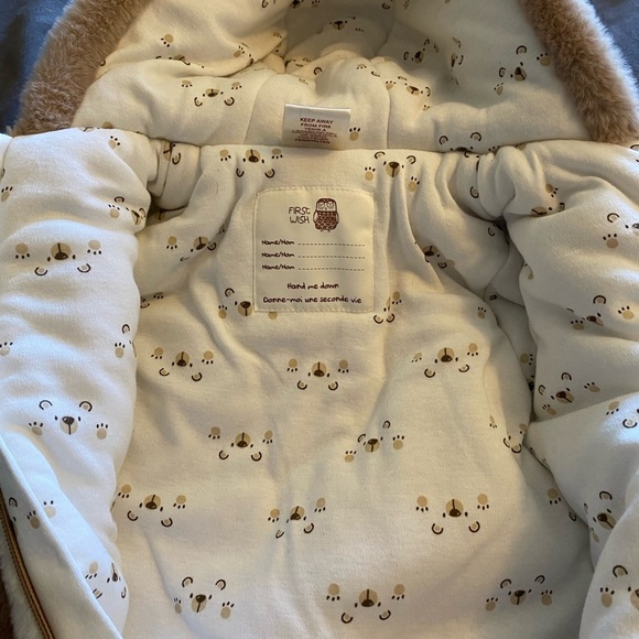 Cozy Brown and White Plush Footie with Hood - Picture 5 of 6